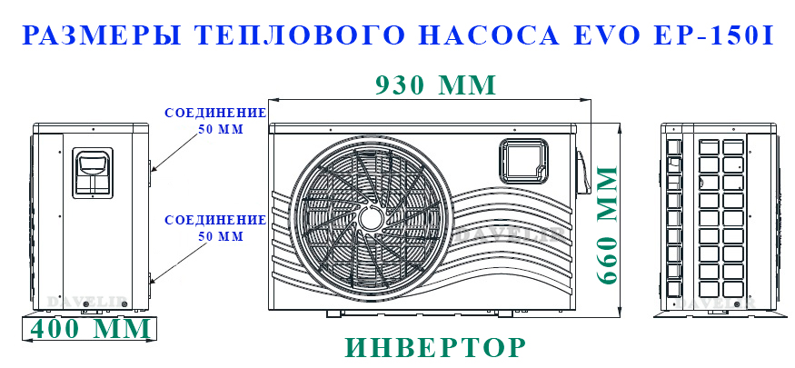 Размеры теплового насоса EVO EP-150I